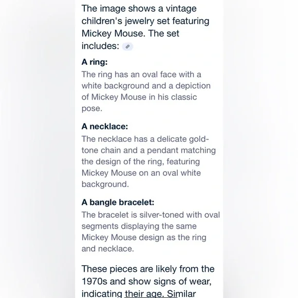 Vintage Disney Mickey Mouse Jewelry Set Gold 1970s ring bracelet necklace 70s - Picture 16 of 16